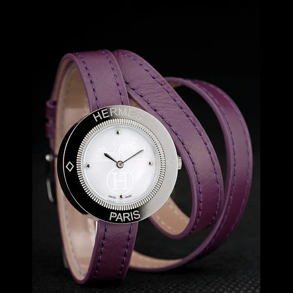 Hermes Classic MOP Dial Purple Elongated Leather Strap new58791