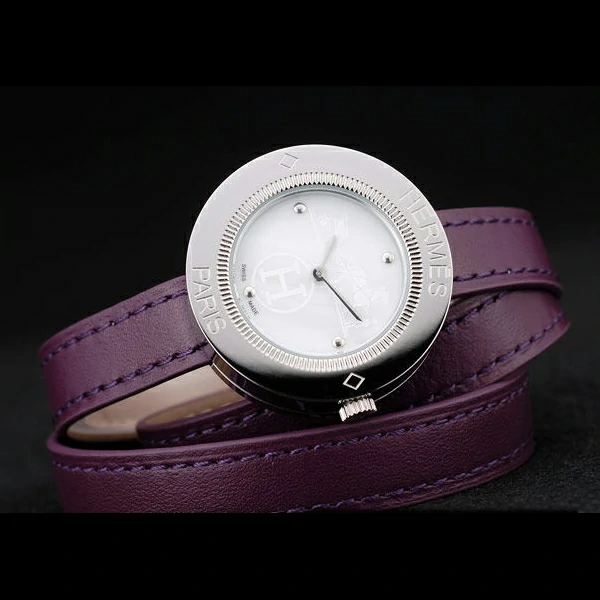 Hermes Classic MOP Dial Purple Elongated Leather Strap new58791