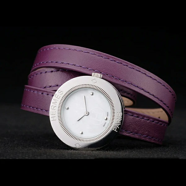 Hermes Classic MOP Dial Purple Elongated Leather Strap new58791