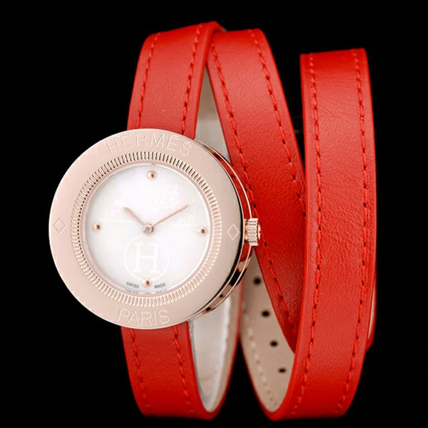 Hermes Classic MOP Dial Red Elongated Leather Strap new58792