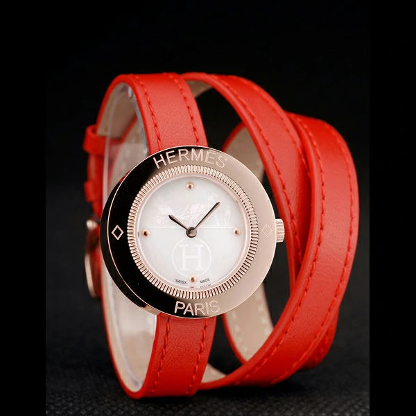 Hermes Classic MOP Dial Red Elongated Leather Strap new58792