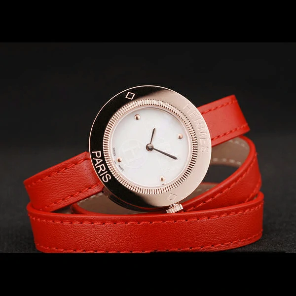 Hermes Classic MOP Dial Red Elongated Leather Strap new58792
