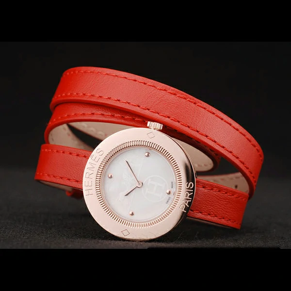 Hermes Classic MOP Dial Red Elongated Leather Strap new58792