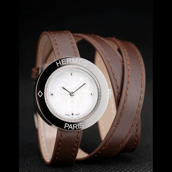 Hermes Classic MOP Dial Brown Elongated Leather Strap new58793