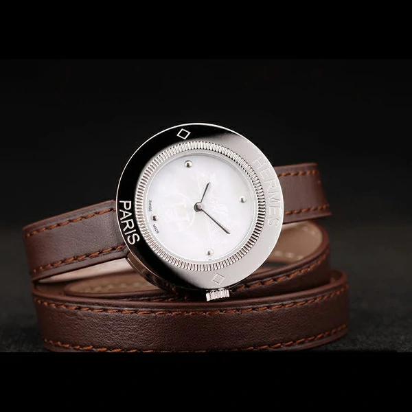 Hermes Classic MOP Dial Brown Elongated Leather Strap new58793
