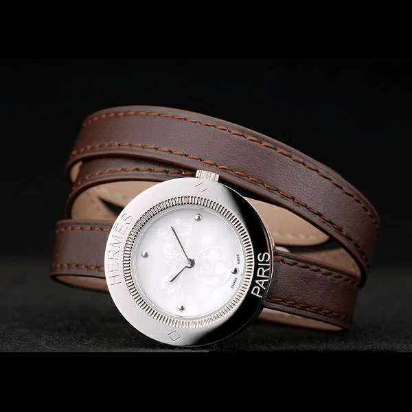 Hermes Classic MOP Dial Brown Elongated Leather Strap new58793