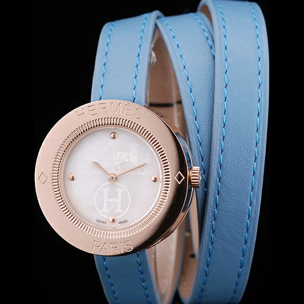 Hermes Classic MOP Dial Light Blue Elongated Leather Strap new58794