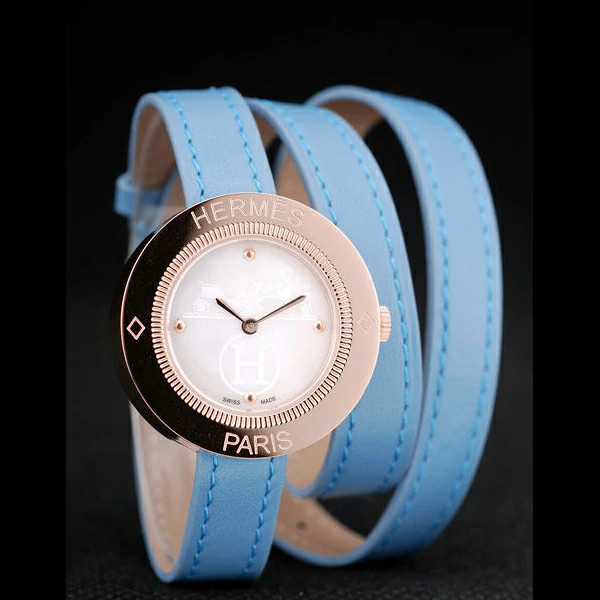 Hermes Classic MOP Dial Light Blue Elongated Leather Strap new58794