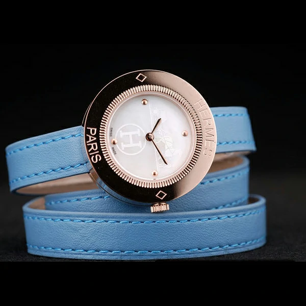 Hermes Classic MOP Dial Light Blue Elongated Leather Strap new58794