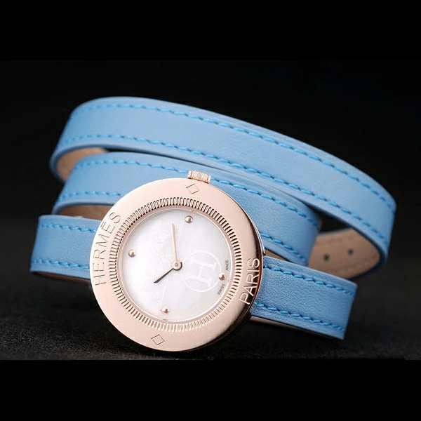 Hermes Classic MOP Dial Light Blue Elongated Leather Strap new58794