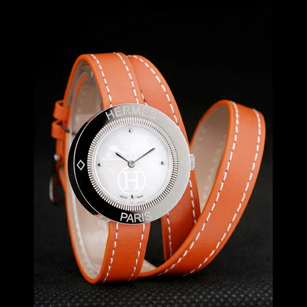 Hermes Classic MOP Dial Orange Elongated Leather Strap new58795