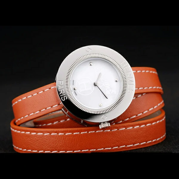 Hermes Classic MOP Dial Orange Elongated Leather Strap new58795