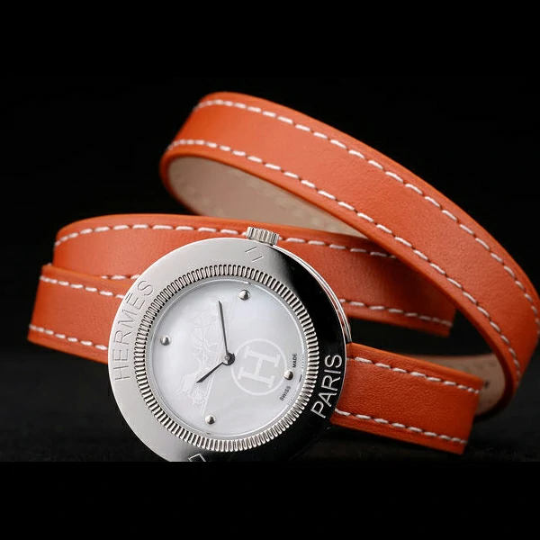 Hermes Classic MOP Dial Orange Elongated Leather Strap new58795
