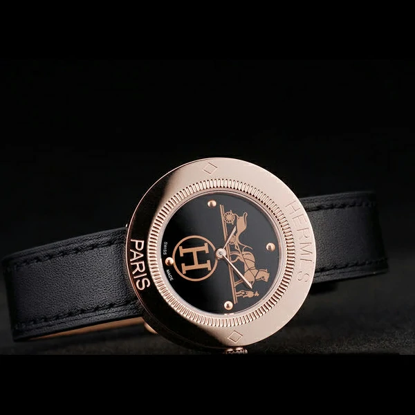Hermes Classic MOP Dial Black Leather Strap new58796