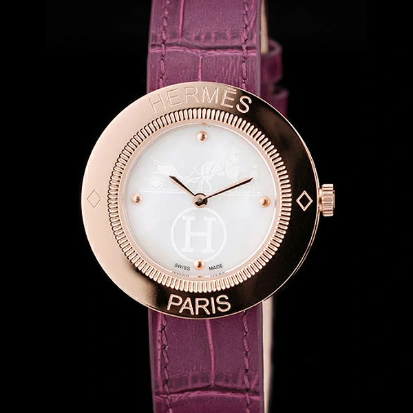 Hermes Classic MOP Dial Purple Leather Strap new58797