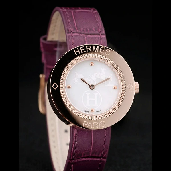 Hermes Classic MOP Dial Purple Leather Strap new58797