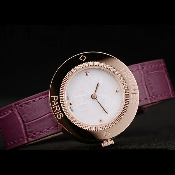Hermes Classic MOP Dial Purple Leather Strap new58797