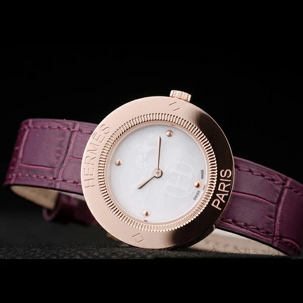 Hermes Classic MOP Dial Purple Leather Strap new58797