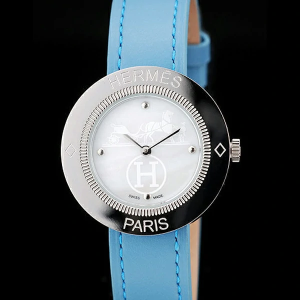 Hermes Classic MOP Dial Light Blue Leather Strap new58798
