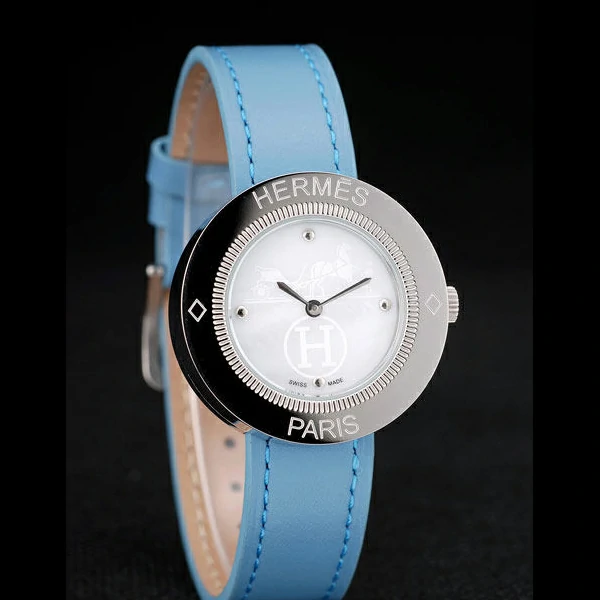 Hermes Classic MOP Dial Light Blue Leather Strap new58798