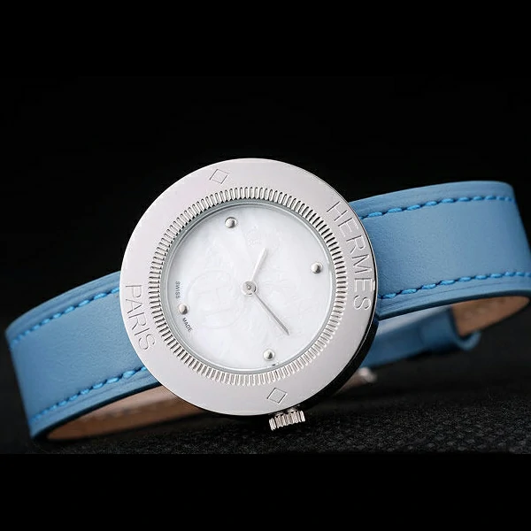 Hermes Classic MOP Dial Light Blue Leather Strap new58798