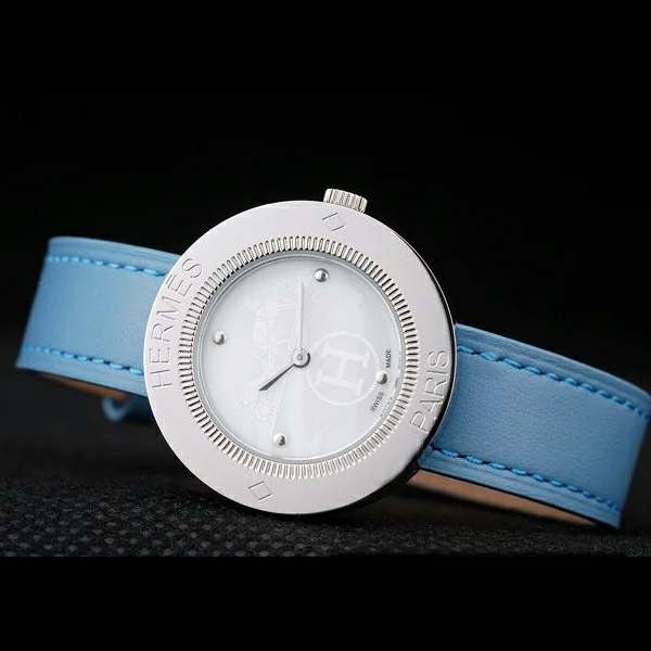 Hermes Classic MOP Dial Light Blue Leather Strap new58798