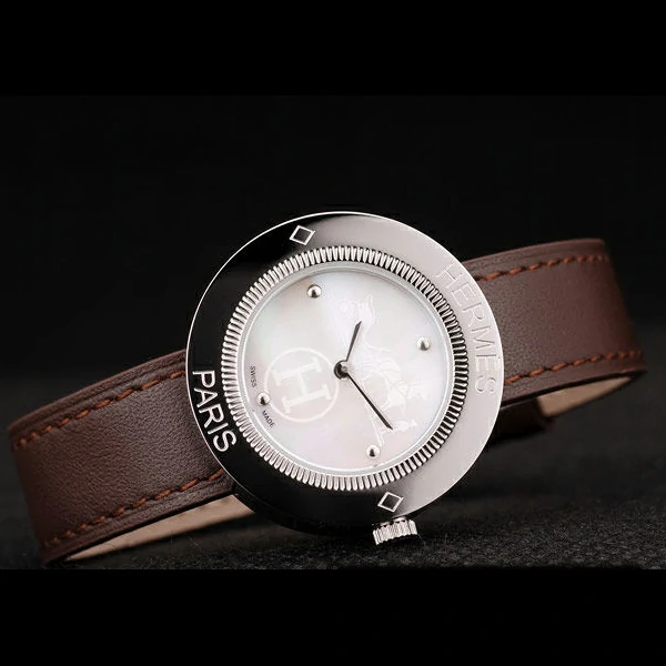 Hermes Classic MOP Dial Brown Leather Strap new58799