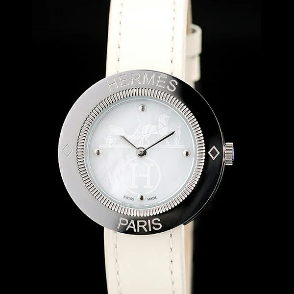 Hermes Classic MOP Dial White Leather Strap new58800