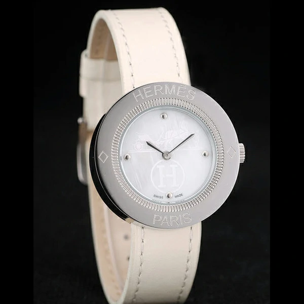 Hermes Classic MOP Dial White Leather Strap new58800