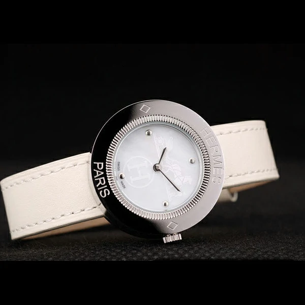 Hermes Classic MOP Dial White Leather Strap new58800