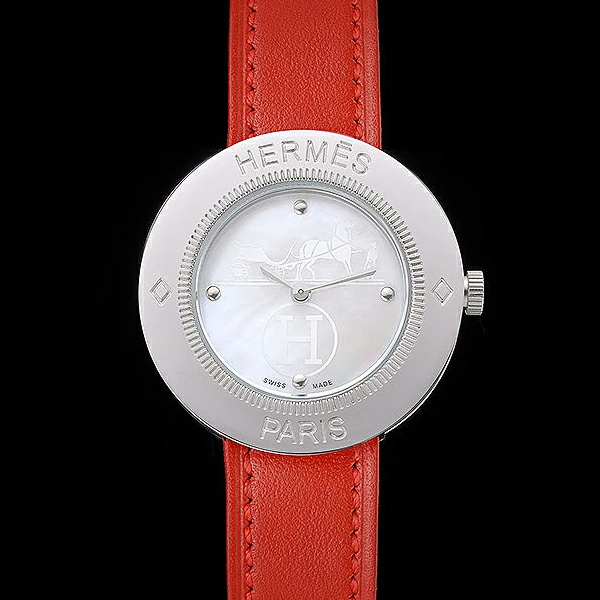 Hermes Classic MOP Dial Red Leather Strap new58801