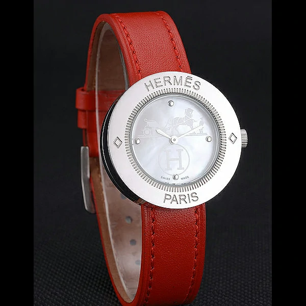 Hermes Classic MOP Dial Red Leather Strap new58801