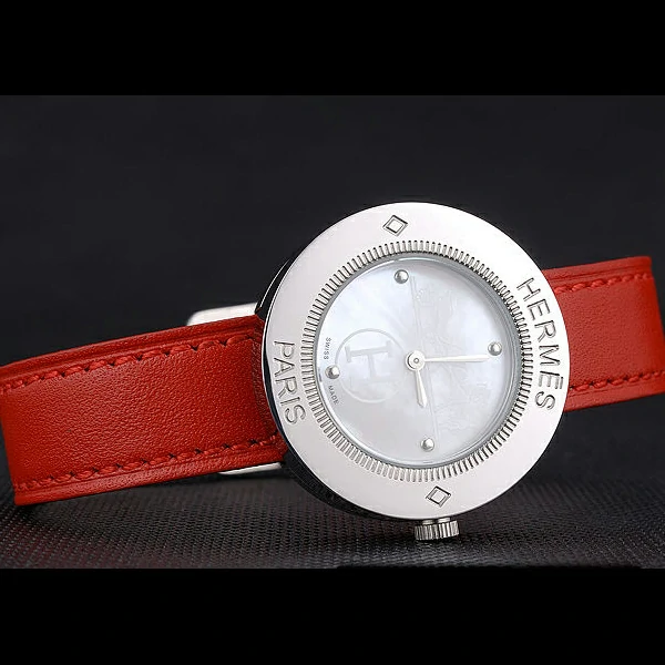 Hermes Classic MOP Dial Red Leather Strap new58801