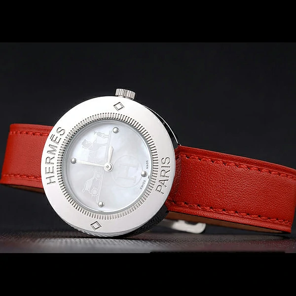Hermes Classic MOP Dial Red Leather Strap new58801