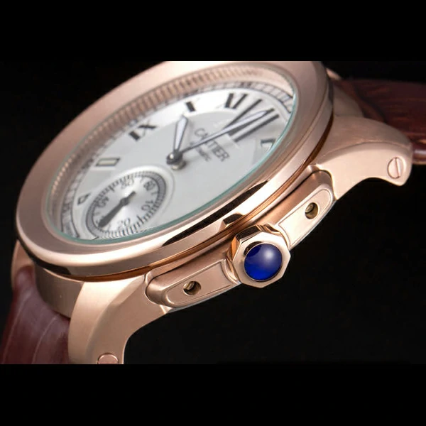 Cartier Calibre White Dial Gold Case Brown Leather Bracelet new58880