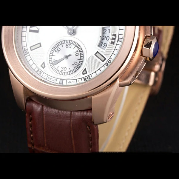 Cartier Calibre White Dial Gold Case Brown Leather Bracelet new58880
