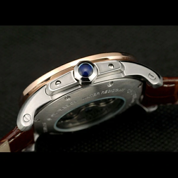 Cartier Calibre White Dial Diamonds Two Tone Case Brown Leather Bracelet new58882