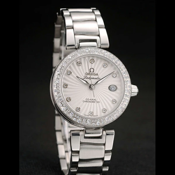 Omega DeVille Ladymatic iamond Plated Bezel White Dial new58899