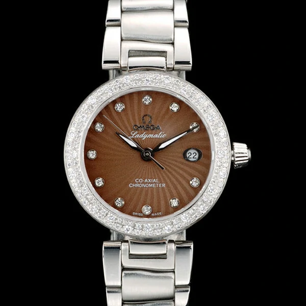 Omega DeVille Ladymatic iamond Plated Bezel Brown Dial new58900
