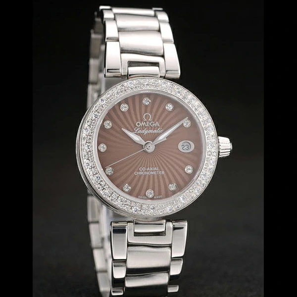 Omega DeVille Ladymatic iamond Plated Bezel Brown Dial new58900