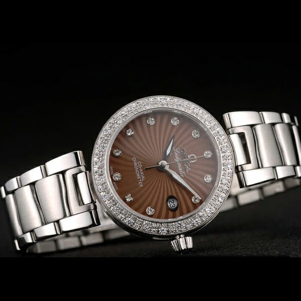 Omega DeVille Ladymatic iamond Plated Bezel Brown Dial new58900
