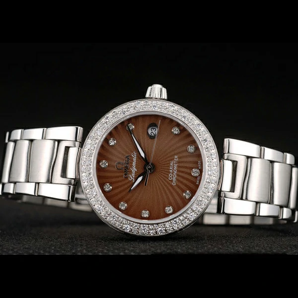 Omega DeVille Ladymatic iamond Plated Bezel Brown Dial new58900