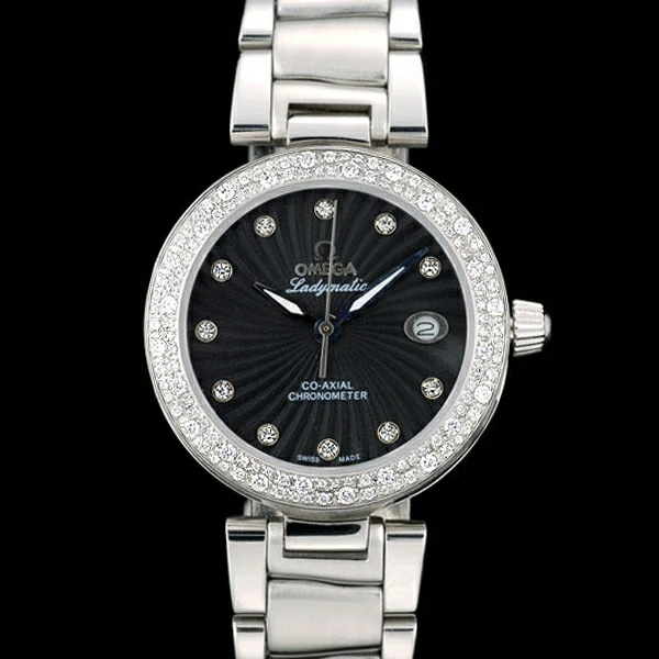 Omega DeVille Ladymatic iamond Plated Bezel Black Dial new58901