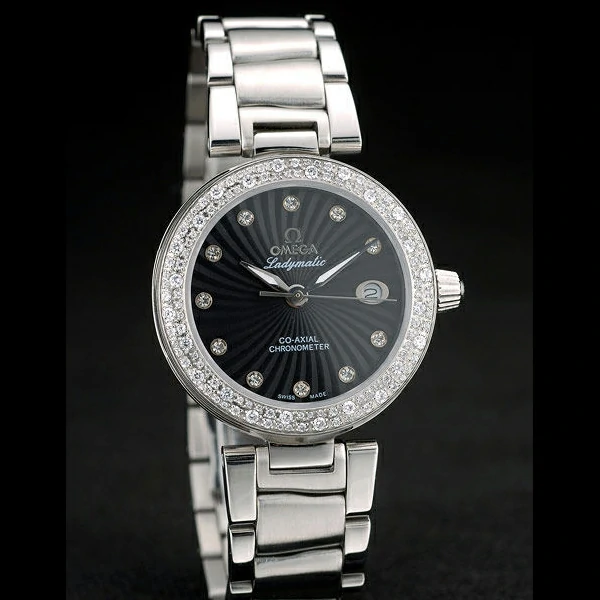 Omega DeVille Ladymatic iamond Plated Bezel Black Dial new58901
