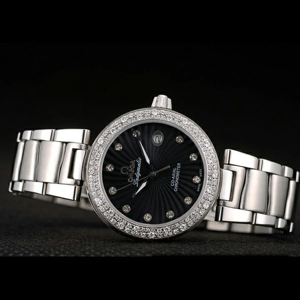 Omega DeVille Ladymatic iamond Plated Bezel Black Dial new58901