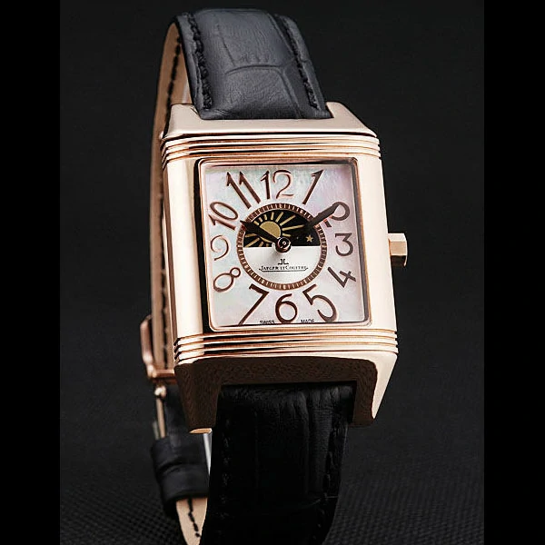 Jaeger le Coultre Reverso Squadro Lady Black Leather Strap Pearl Dial new58913