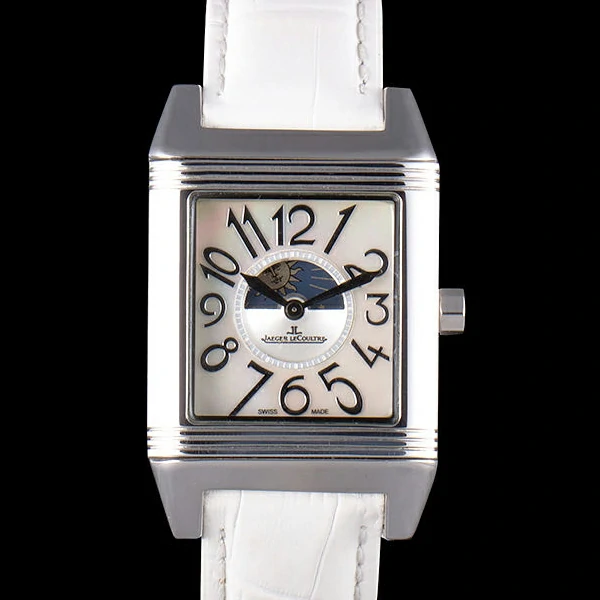 Jaeger le Coultre Reverso Squadro Lady White Leather Strap Pearl Dial new58916