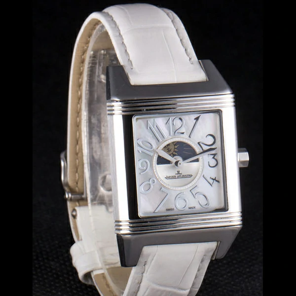 Jaeger le Coultre Reverso Squadro Lady White Leather Strap Pearl Dial new58916