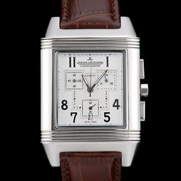 Jaeger le Coultre Reverso Squadro Brown Leather Strap Black Dial new58919