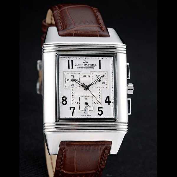Jaeger le Coultre Reverso Squadro Brown Leather Strap Black Dial new58919